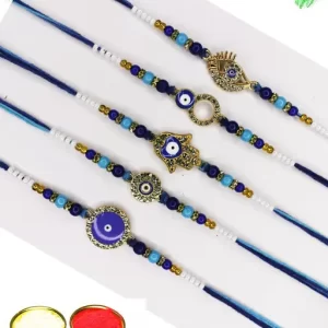 Evil Eye Rakhi for Brother Boys with Roli Tika (pack of 5)