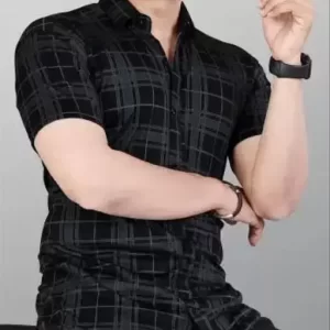 STI Men’s Checked Regular Spread Collar Black Shirts