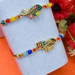 Morpankh Meenakari Combo Rakhi Big Bro n little Bro Letter Rakhi with Roli Chawal & Card| rakhi for brother and bhabhi kids| rakhi set of 2 | resin rakhi