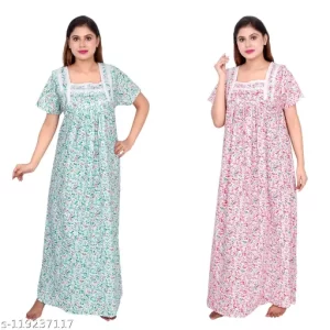 Cotton Nighty maxi for female (Free size) Pack of 2 Nightdress