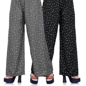 MS ARTS Rayon Printed Palazzo Pants Western Style Bottom Wear Grey & Black