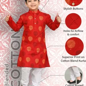 NFC CREATION Printed Red Cotton Kurta & Pajama set for boys, kurta pyjama,kids kurta pajama,kurta pajama for kids,kurta pyjama kids,kurta for kids boy,kids kurta pyjama,kurta pyjama for kids,kurta for kids,kurta pajama for boy