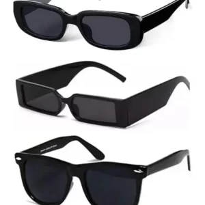 Men Black Fiber & Plastic Rectangular , UV Protected Mc Stan Sunglasses (Pack of 3)