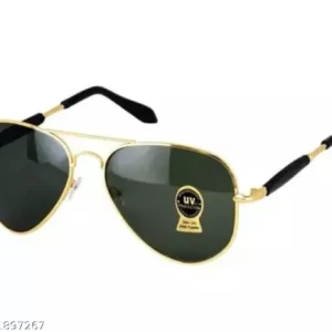 RBN sunglasses Gold Rim Black Glass rubber temple unisex metal aviator sunglass for men women boys girls – Pack of 1