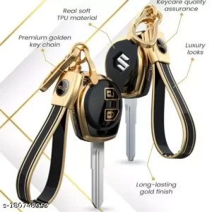 Keycare Marble gold TPU key cover WITH GOLD KEY CHAIN suitable for Suzuki Swift, DZire, Ignis, Ciaz, Baleno, SCross, Vitara Brezza, WagonR, Ertiga, XL6, Alto, Celerio, Ritz 2b Remote key (TP23-MRB)
