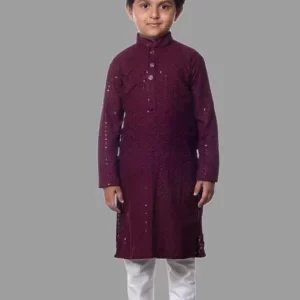 Bizlom Kids Stylish Schiffly Worked Lakhanavi Kurta and Payjama Set (Maroon)