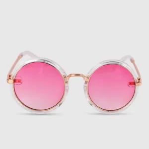 DukieKooky Kids Pink Lens White Round Sunglasses with UV Protected Lens DKSG364F