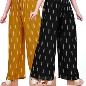 MS ARTS Rayon Printed Palazzo Pants Western Style Bottom Wear Mustard & Black