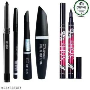 Subhmun Black waterproof Smudge proof HDA64 Makeup Beauty Kajal & Yanqina High Quality Waterproof Liquid-Eye Liner 36H No Smudge Suitable For Conta Lens Users 3 g Deep Black & 3in1 Eyeliner , Mascara , Eyebrow Pencil (5 Items in the set) (5 Items in the set) / 3 IN 1 EYELINER,MASCARA,PENCIL