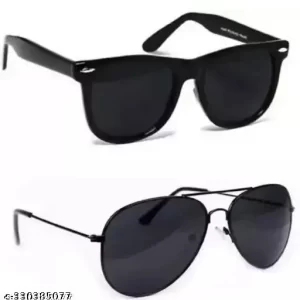 Men Black Plastic Wayfarer , UV Protected Thug Life Sunglasses (Pack of 2)