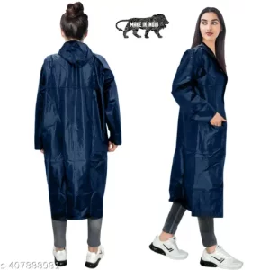 MWB 100% WaterProof Women’s Men’s & Men’s Stylish RainCoat/Rainwear/Rainsuit/BarsatiCoat/Rain Protector Along With Hood and Side Pockets With Storage Bag(Color – Navy Blue)