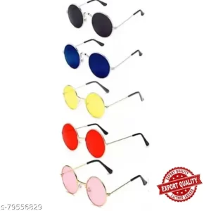 Men Silver Metal Round , UV Protected Thug Life Sunglasses (Pack of 5)