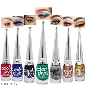Color Diva Eye Liner, Water Resistant, Long-Lasting, Pink, Blue, Green, Grey, Shade-101K|G|S|L|M|I|N|, 6ml Each
