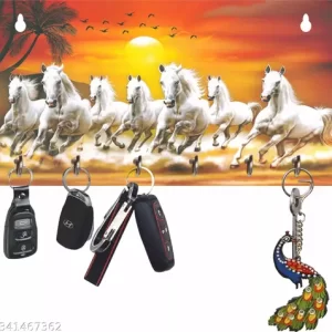 Wallfly 7 Horse Vastu 6 Hooks Wooden Key Holder