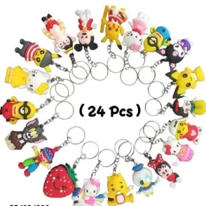 IMTION ® ( 24 Pcs Cartoon Keychains ) 3D Anime Cute Character Keyrings Keychains for Kids Best Birthday Return Gifts for Boys/Girls Adults Back Pack Tags Goodie Bag Stuffer (Assorted)