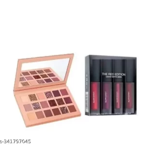 PROFESSIONAL EYESHADOW MAKEUP KIT 18 NEW COLOURS FOR MAKEUP SMUDGEPROOF WITH RED EDITION 4 LIPSTICK STICK WATERPROOF