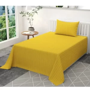Shinzo Glace Cotton Satin Striped Single Bed Bedsheet with 1 Pillow Covers Plain Premium Platinum Solid Stripes – 60 x 90