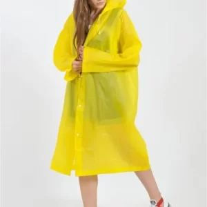 Missby Transparent Long Yellow Raincoat Waterproof Ponchu for Women Men with hood