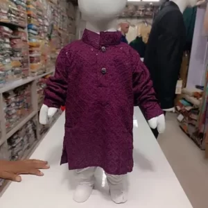 VINE COLOUR CHIKAN WORK KURTA PYJAMA SET FOR BOYS