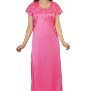 RADHIKA Women’s Satin Half Sleeve Nightwear Maxi/Nighty/Gown (Color-Pink)