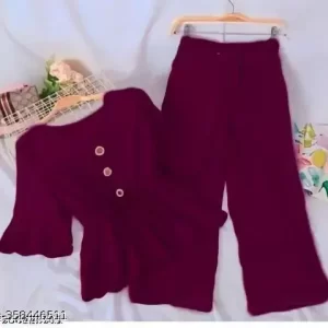 Chic Crepe wine colored Two-Piece Jumpsuit Set: Top and Pants Ensemble
