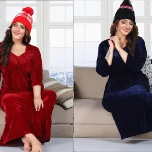 LRT Trending Lace Nighty/Maxi/Sleepwear In Velvet Fabric For Girls And Women To Be Wear In Winters (Maroon,Navy Blue)
