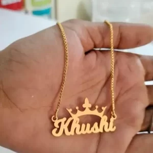 HR ENTERPRISE CUSTOMIZED / Personalised single NAME NECKLACE WITH CROWN,HEART,STAR Pendant Keychain With Ur name Or Love One Name With Gold Plating And Engraved Finish,,YOUR NAME ADDRESS FIRST LATTER (…)