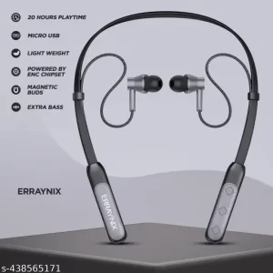 ERRAYNIX WRNB Bluetooth Neckband Wireless in Ear headphones With Mic With Low Latency 20H Battery Life earbuds & Extra Bass NoiseE Cancellation Light Weight Snug-Fit bluetooth earphones (SILVER,BLACK)