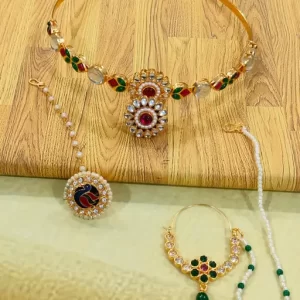 Aaruhi Creation trendy Rajputi mathapatti shishful hairband with bor borla, Nosering nath nathiya and Bor borla bodla combo pack of 3 for women and Girls