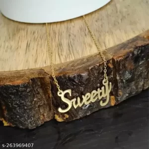 Valentine’s Day Special Metal Stainless Steel Sweety Name Letter Locket Pendant Necklace With Chain For Women’s And Girl’s Gift Jewellery Set