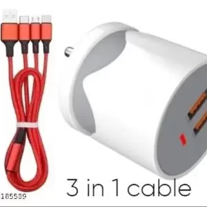 charger fast 3-in-1 USB Charge Cord with Phone/Type C/Micro USB for All Android and iOS Smartphones (Multicolor) (Pack of 1)