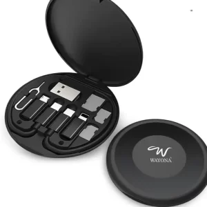 All in One 60W USB Fast Charging Travel Cable Set Type C, Lightening and Micro USB Port Inbuilt Mobile Stand Compatible with iPhone, iPad,Samsung,OnePlus, Mi,Oppo,Vivo,iQOO (All in 1, Black