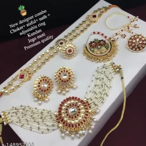 Traditional Womens Maangtika +choker + nath +ring combo