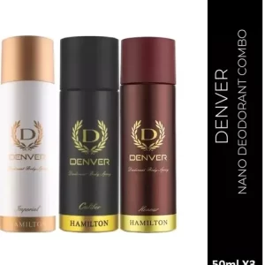 DENVER Perfume Body Spray Caliber,Honour & Imperial Nano Deo Long Lasting Set of 3 Deodorant Spray – For Men (50ml X 3 )