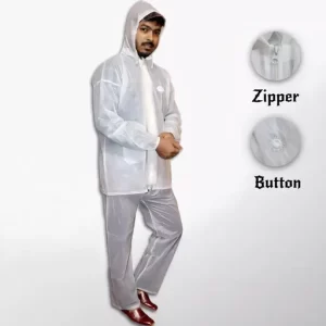 ZALIKA Raincoat & Pant For Men Zipper With Button Standard Color White