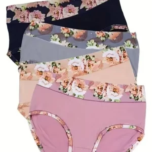 PACK OF 3 MULTICOLOR Plus Size Elegant Panties Set, Women’s Plus Soft Wide Floral Trim High Stretch Breathable Briefs