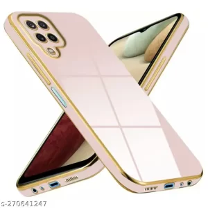 56 case and cover Soft Silicone Electroplated 6D Chrome Flexible Bumper Back Cover Case for Samsung Galaxy A12 (Pink)