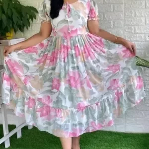 Chic Elegance: Georgette Flared White Maxi White and Multiple Color Dress – Maxi Length