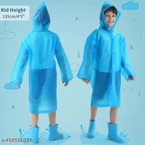 Adorazone Boy’s & Girl’s Waterproof Knee Length Full Sleeves PVC Transparent Raincoat with Hood | Kids Washable Barsati Long Rainwear (Pack of 1)