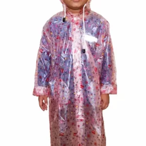 Raincoat for Kids, Soft Plastic Raincoat for School Boys & Girls with Hood, and Transparent Pink Color with ABC Print Raincoat