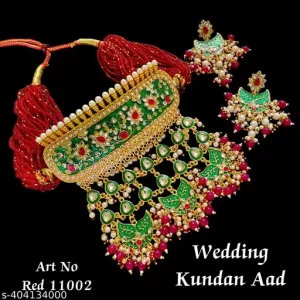 Rajasthani Gahana Artificial Kundan Aad Jewellery Set For Women ( Red )