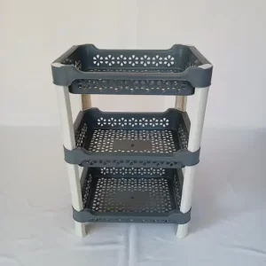 Nimmi 3 Shelf Plastic Basket Organizer Vegetable Fruits or Multipurpose Kitchen Trolley Grey Color