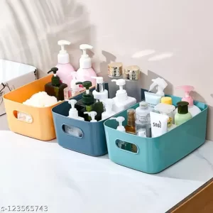 3 Pieces Plastic Storage Basket Multipurpose Colorful for Kitchen & Home Organiser Box for Wardrobe, Fruits Vegetables, Toys, Stationary items (25 x 16.5 x 10 cm)