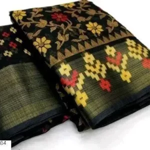 NavSarjan BRASSO COTTON SAREE Blend Black Brocade attractive zari patta Saree With Blouse