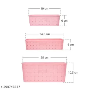 Multipurpose Smart Shelf Basket Set (3 pcs) | Storage Basket For Fruits, Vegetables, Magazines, Cosmetics etc | Storage Basket (Pack of 3) 01(Pink)