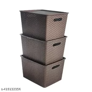 JD BRAND basket Set Of 3 Pbasket Set Of 3 Plastic Storage Organizers/Baskets With Lid For Kitchen, Clothes, Multipurpose Vegetables, Toys, Books, Office, Stationery, Wardrobe(Large | maroon)