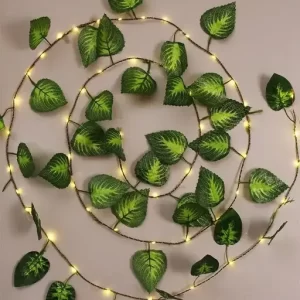 DnSal Christmas Decoration 7.5 Feet Money Plant Home Décor String Lights | Battery Operated Waterproof Copper Lights | Vine Garland Hanging For Wall, Bedroom, Window (30 Led, Warm White, Pack of 1)