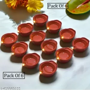 Water Sensor LED Diya for Home Diwali Decoration (Pack of 6) | Smokeless & Fireless LED Light Diyas | Warm Lights Diyas for Diwali Decoration, Festival, Balcony, Garden Home & Office