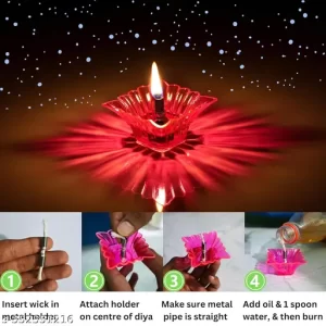 Pack of 12 3D Reflective Shadow Diyas for Diwali Decoration Item for Home Decor | Dipawali Diya | Transparent Oil and Water Diya Deepawali Decoration Diya bati Reflection Diya Set (12)