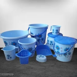 SHENIC Bathroom Set – Heavy Duty, Large Capacity (25 LTR Bucket, 5 LTR Bucket, Patla, Deep Tub, Dustbin,Mug 1.5 LTR, Mug 1 LTR, Soapcase, Dustpan, Tooth Brush Stand (blue, 10 Pieces, Plastic)